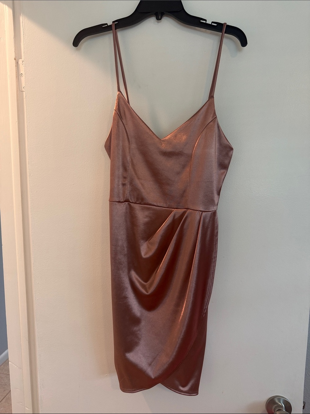 Lulus Rose Satin Slip Dress with Draped Skirt - Rose Bronze